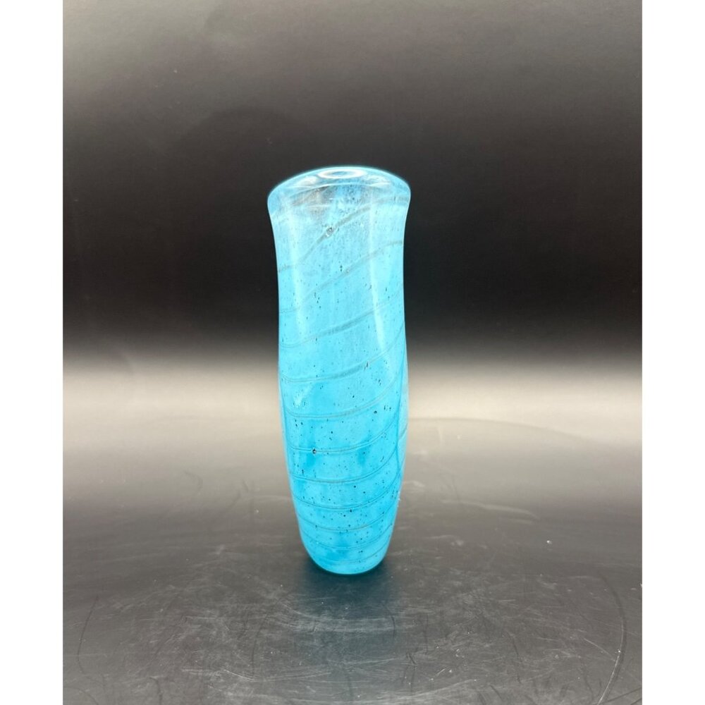 Vintage 1993 Rod Sounik Hand Blown Art Glass Vase Blue Swirl Signed #18  5in H - Picture 4 of 10